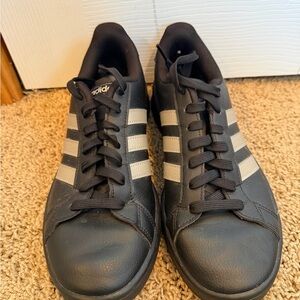 Adidas Women's Black Sneakers with Silver Stripes